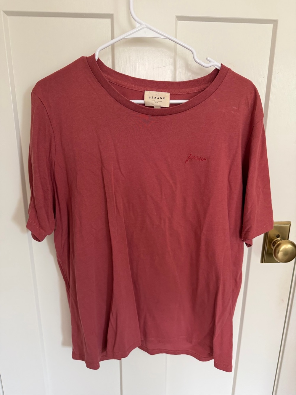 Sézane Embroidered PERSONALIZED Crewneck Tee in Dusty Rose